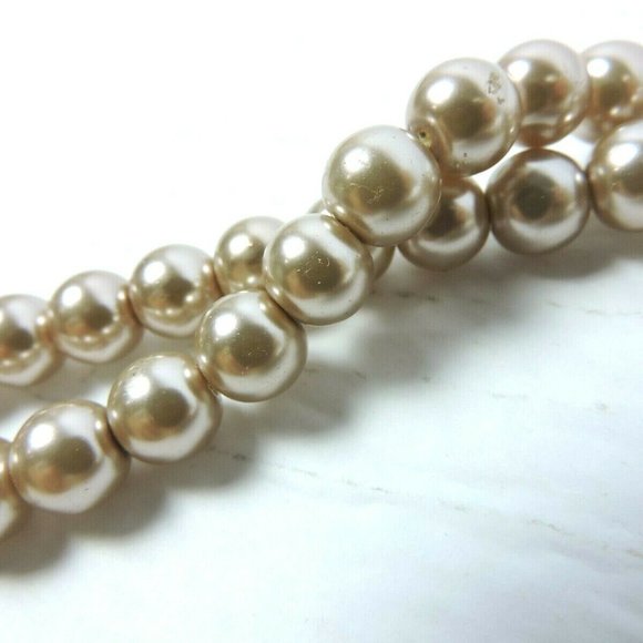 Vintage Glass Faux Pearl Strand 44 Inch Champagne - Picture 5 of 8